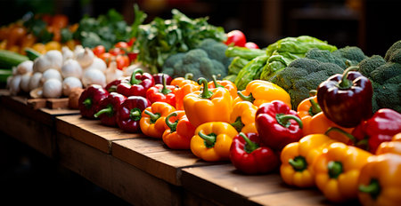 Vegetable counter in a store or market, fresh eco products, health care AI generated image