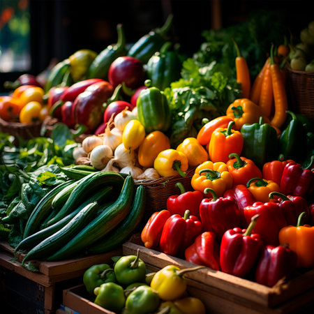 Vegetable counter in a store or market, fresh eco products, health care AI generated imageの写真素材