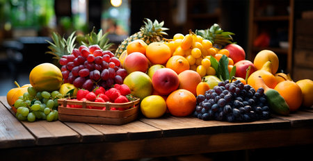 Grocery store, supermarket, fresh fruit market, eco food AI generated imageの写真素材