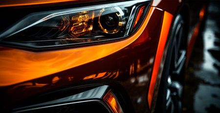 Modern sports car, headlights on at night AI generated image