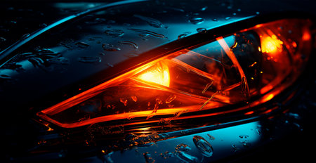 Modern sports car, headlights on at night AI generated imageの写真素材