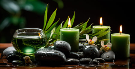 Wellness decoration, spa massage, oil on stone background. Zen, relaxation concept AI generated...