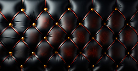Stylish soft black leather sofa upholstery. Black material is decorated with leather buttons AI...