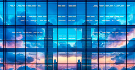 Financial district, business skyscraper, panoramic glass texture AI generated imageの写真素材