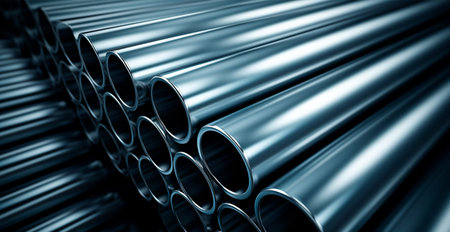 High quality galvanized steel pipe or aluminum and chrome stainless steel pipes in stack AI...