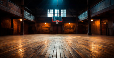 Basketball arena, old college gym AI generated imageの写真素材