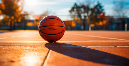 Basketball on an open court at sunset AI generated image