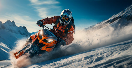 Snowmobile driving down the mountain AI generated image