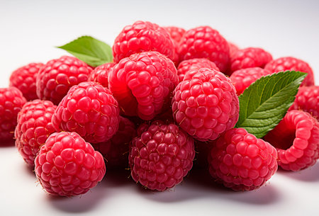 Fresh ripe raspberries on a white background AI generated image