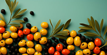 Many olives, top view AI generated imageの写真素材