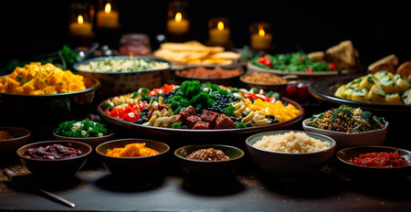 Festive table, many dishes from different countries of the world AI generated imageの写真素材