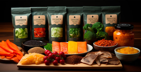 Packaging of various food, eco products AI generated imageの写真素材