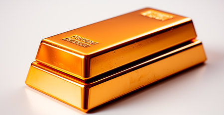 Shiny gold bar from above isolated on white background AI generated imageの写真素材