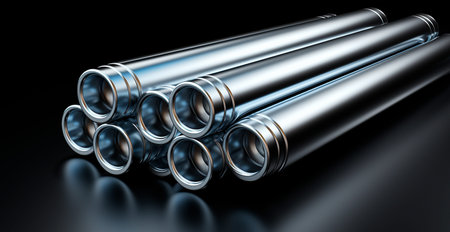 High quality galvanized steel pipe or aluminum and chrome stainless steel pipes in stack AI...