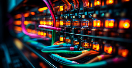 Electrical wires, engineering communications, network connections AI generated imageの写真素材