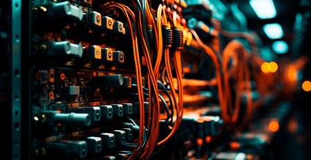 Electrical wires, engineering communications, network connections AI generated imageの写真素材