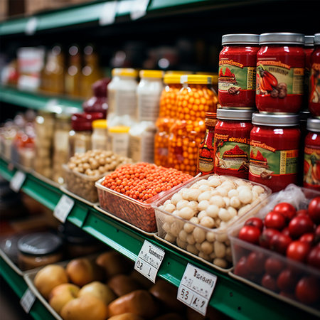 Grocery store, fruit counter, juice drinks close-up AI generated image