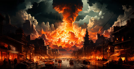 Arab-Israeli war, explosions in the city at night, explosions in Palestine AI generated image