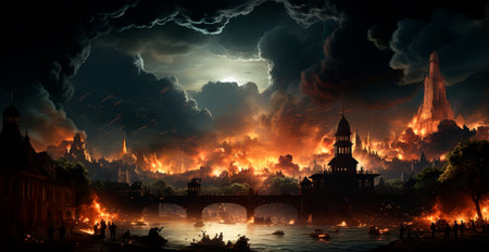 Arab-Israeli war, explosions in the city at night, explosions in Israel AI generated image