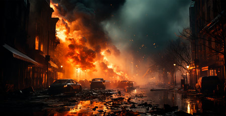 Arab-Israeli war, explosions in the city at night, explosions in Palestine AI generated image