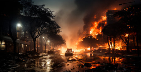 Arab-Israeli war, explosions in the city at night, explosions in Palestine AI generated image