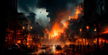 Arab-Israeli war, explosions in the city at night, explosions in Palestine AI generated image