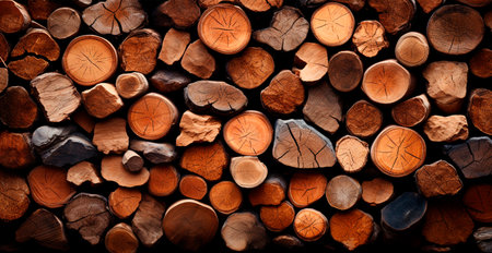 Panoramic background, wood firewood texture AI generated imageの写真素材