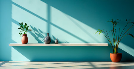 Light pastel studio background for product presentation. Empty room with window shadows AI generated imageの写真素材