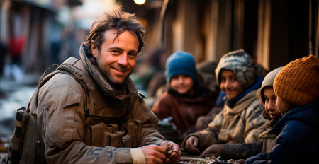 Military and children, military doctors help children, saving children AI generated imageの写真素材