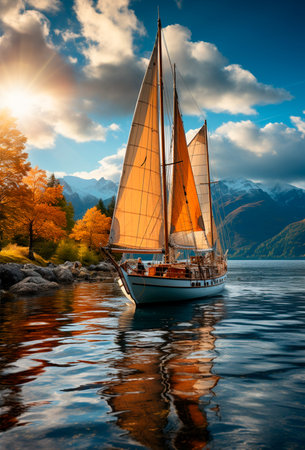 Modern yacht sailing on the sea, sailing yacht AI generated image