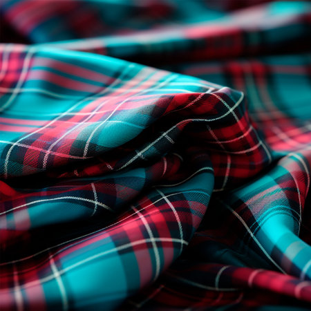 Texture of wrinkled, crumpled tartan fabric close-up, traditional Scottish clothing AI generated...