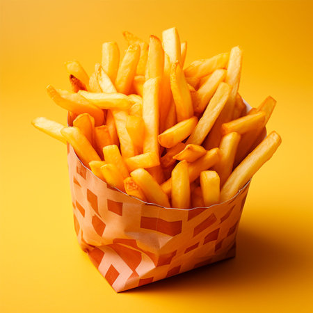 French fries, fast food packaging, quick snack, junk food AI generated image