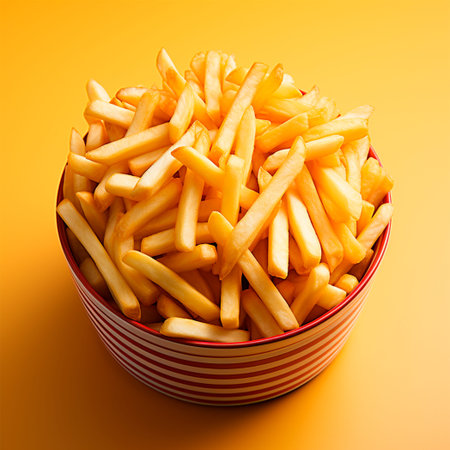 French fries, fast food packaging, quick snack, junk food AI generated image