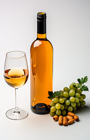 Bottle of white wine, luxury delicious wine, isolated background AI generated image