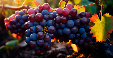 Wine vineyard, close-up grapes, future wine AI generated image