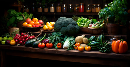 Vegetable counter in a store or market, fresh eco products, health care AI generated imageの写真素材