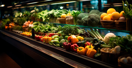 Vegetable counter in a store or market, fresh eco products, health care AI generated imageの写真素材
