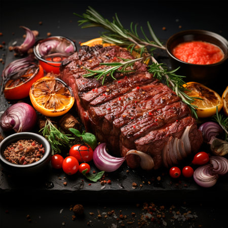 Fried beef steak, freshly cooked meat AI generated imageの写真素材