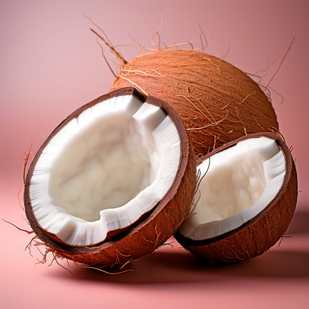 Ripe coconut, coconut pulp, coconut juice, isolated background AI generated image