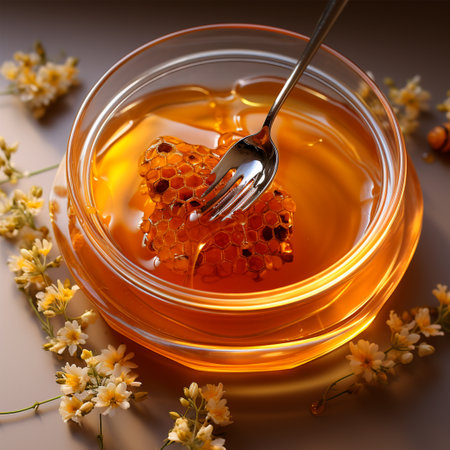 Honey, honeycomb beeswax AI generated imageの写真素材