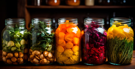 Pickles in different jars of various vegetables AI generated imageの写真素材