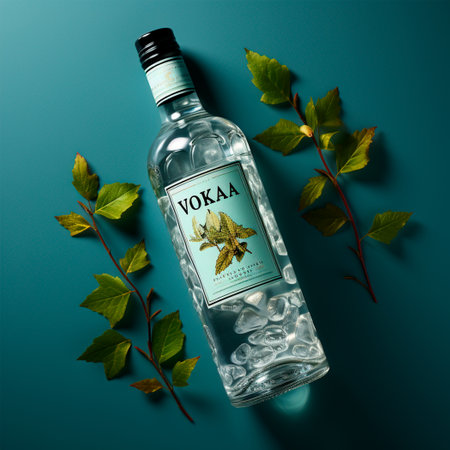 Glass bottle of water on the table, pastel isolated background AI generated imageの写真素材