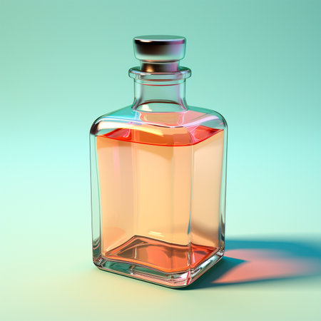 Glass bottle of water on the table, pastel isolated background AI generated imageの写真素材