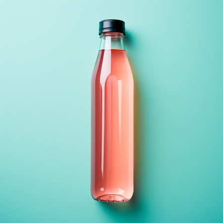 Glass bottle of water on the table, pastel isolated background AI generated imageの写真素材