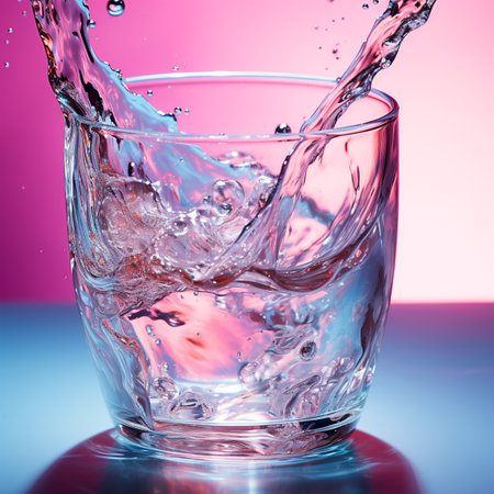 Glass of water on the table, pastel isolated background AI generated imageの写真素材