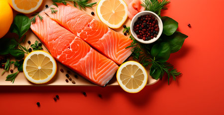 Lightly salted salmon or trout on a wooden tabletop AI generated image