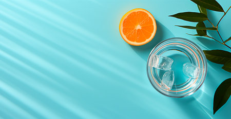 Glass of water on the table, pastel isolated background AI generated imageの写真素材