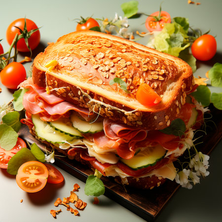 Sandwich with avocado and vegetables, quick snack AI generated imageの写真素材