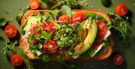 Sandwich with avocado and vegetables, quick snack AI generated imageの写真素材