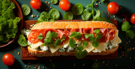 Sandwich with ham and vegetables, quick snack AI generated imageの写真素材